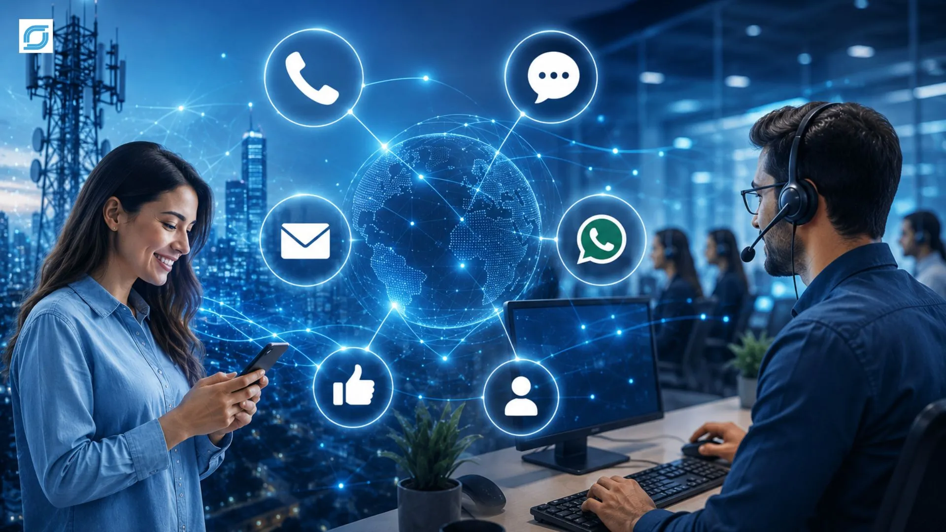 Omnichannel telecom BPO connecting customers with support agents across multiple channels