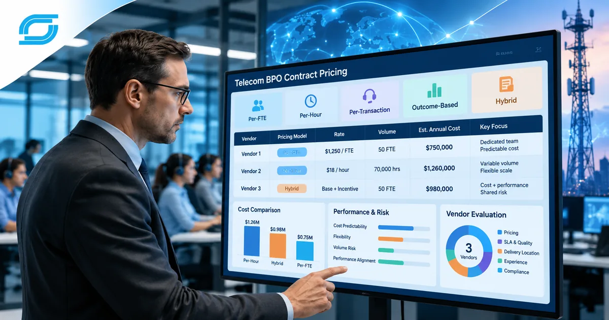 Telecom BPO contract pricing comparison across five pricing models