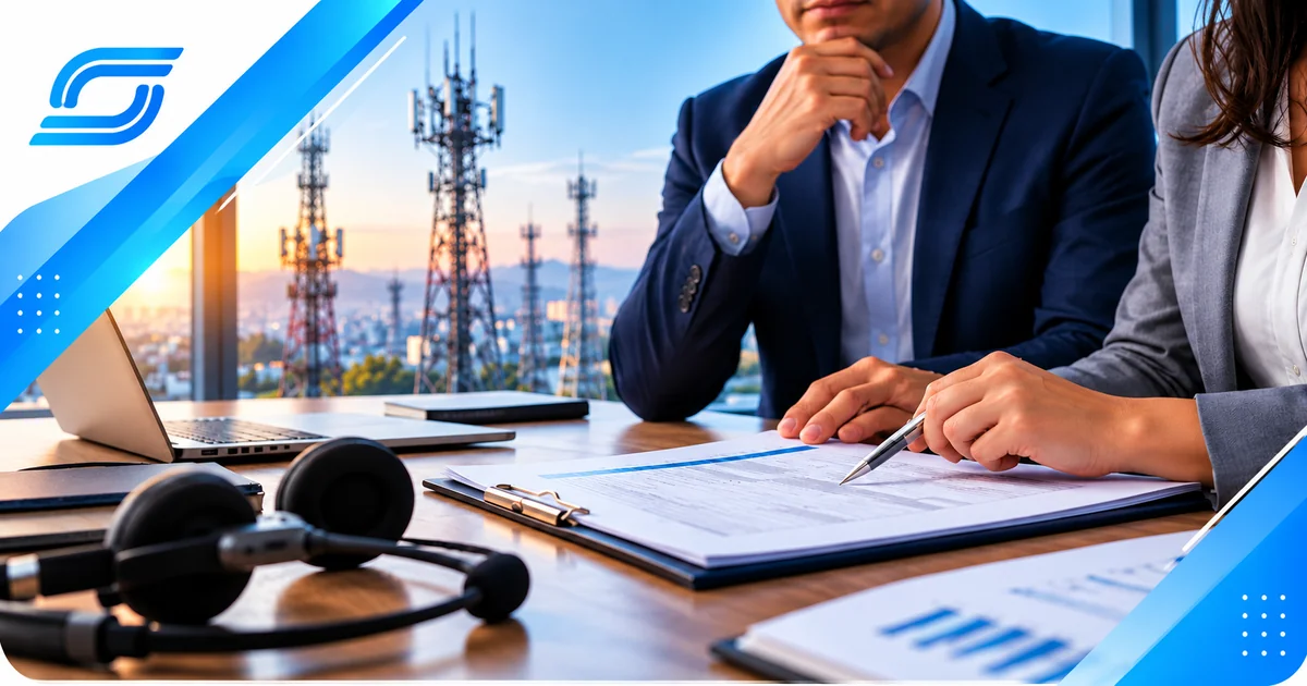 Telecom procurement professionals reviewing BPO vendor RFP documents