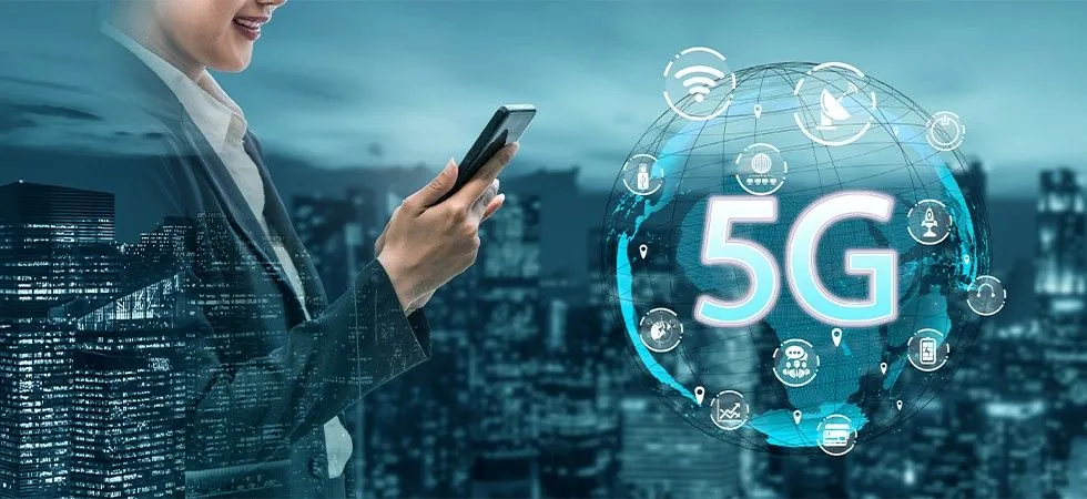 5G-Advanced lead velocity strategy showing mobile user interacting with 5G network ecosystem and connected digital services