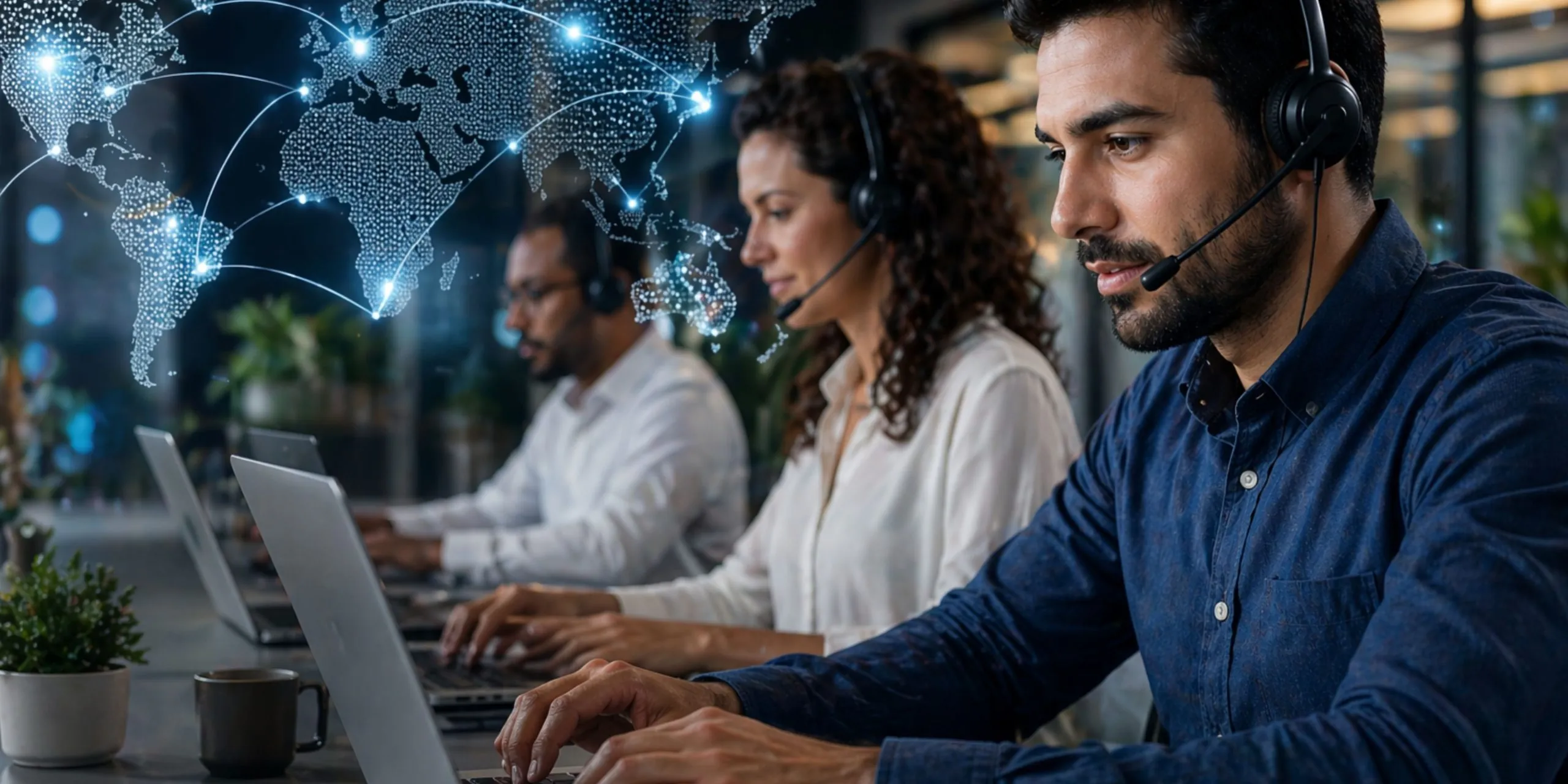 Accent-harmonized global customer care team providing multilingual support with AI-driven communication across regions