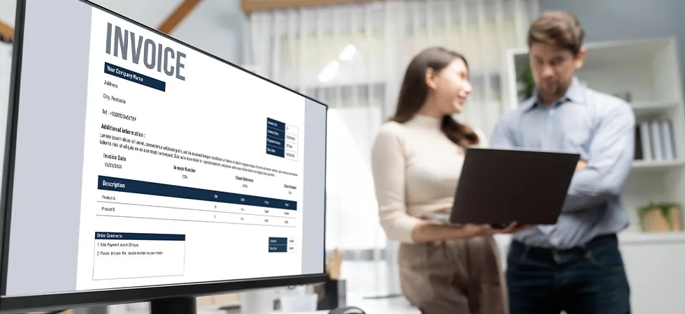 Fixed-line billing support services agent explaining triple-play invoice to subscriber on screen