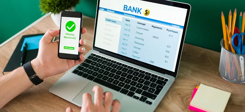 Subscriber completing telecom self-service debt settlement through a branded digital portal on laptop and mobile
