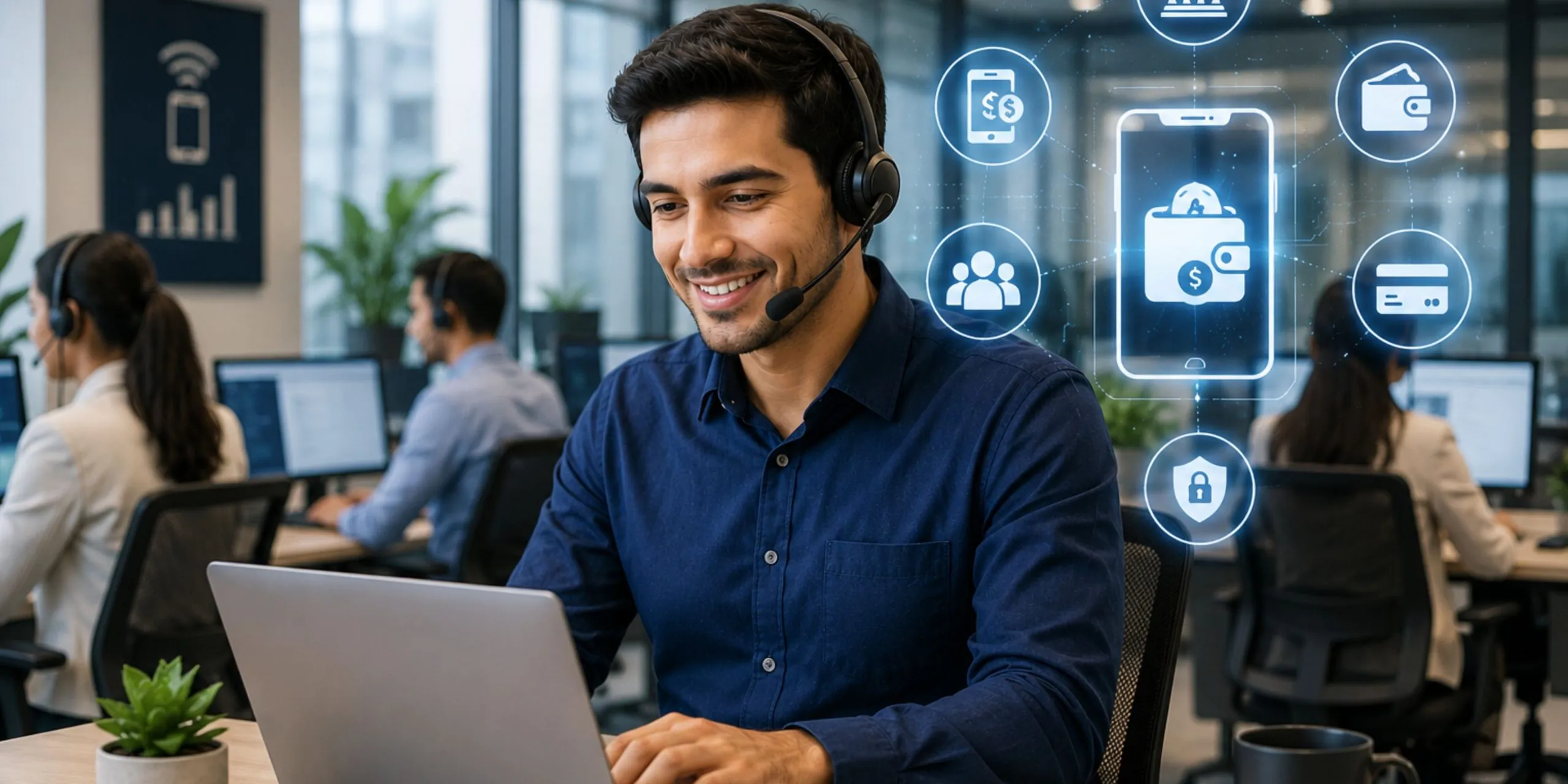 Professional support agent providing mobile money support outsourcing services for digital wallets and fintech solutions