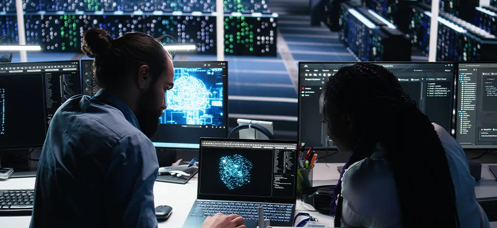 Telecom engineers managing mission-critical telecom SLA performance and network monitoring in a data center environment