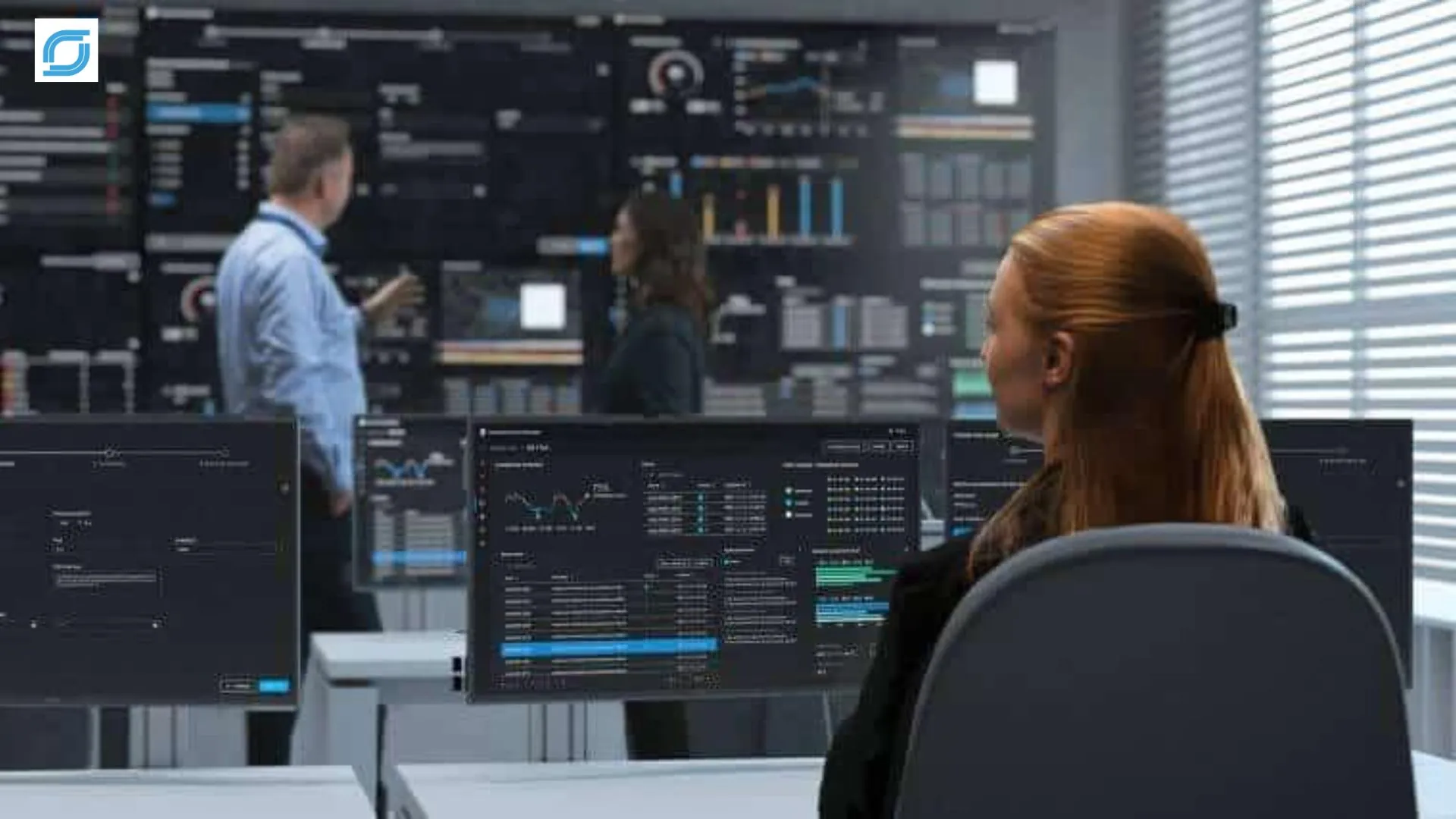 Telecom operations team monitoring AI dashboards and network data to improve training data quality and annotation accuracy.