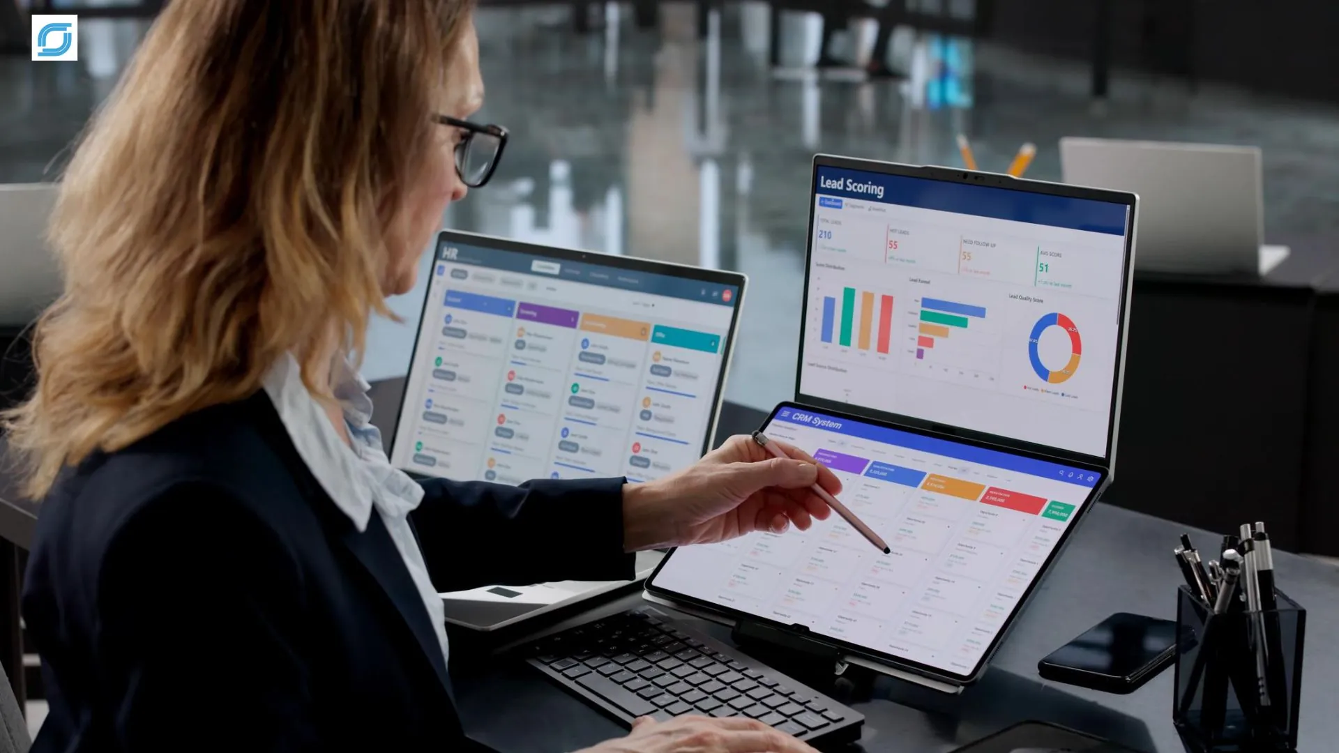 Telecom lead generation outsourcing specialist using AI-powered CRM dashboard to manage qualified sales leads.