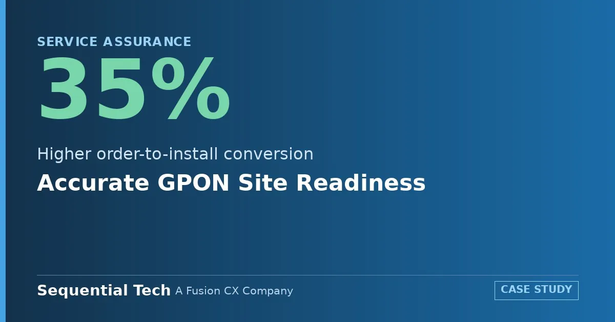 Accurate GPON Site Readiness — 35% Higher order-to-install conversion. Sequential Tech, A Fusion CX Company.