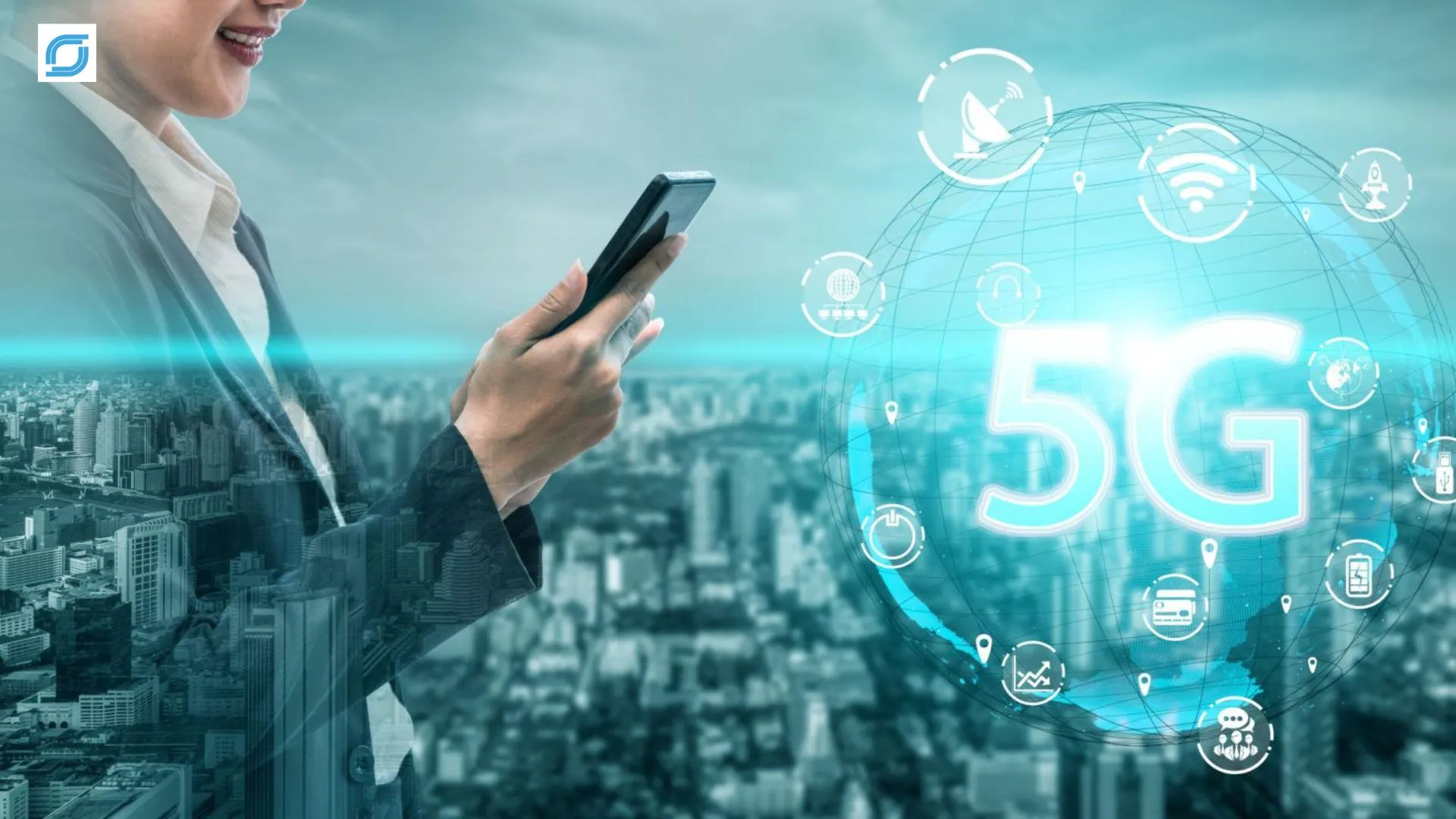 Professional using a smartphone with 5G network and IoT connectivity illustrating managed 5G support services for telecom operators.
