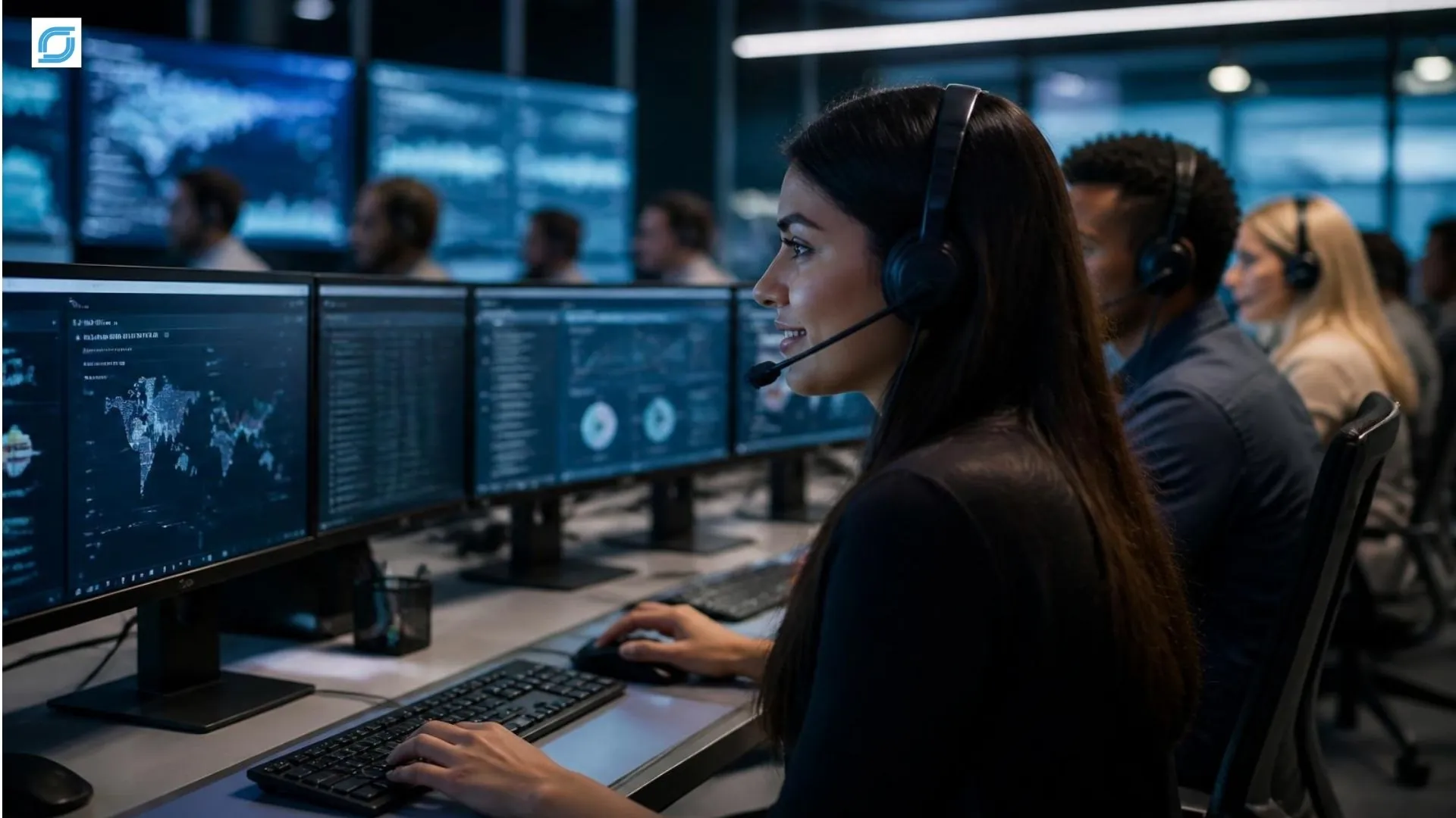 Telecom BPO operations team monitoring network services